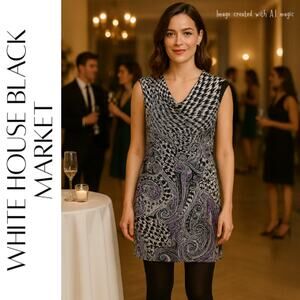 WHITE HOUSE BLACK MARKET Sleeveless Drape Neck Sheath Mini Dress, S